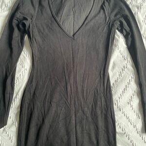 Black Long Sleeve V-Neck Dress
